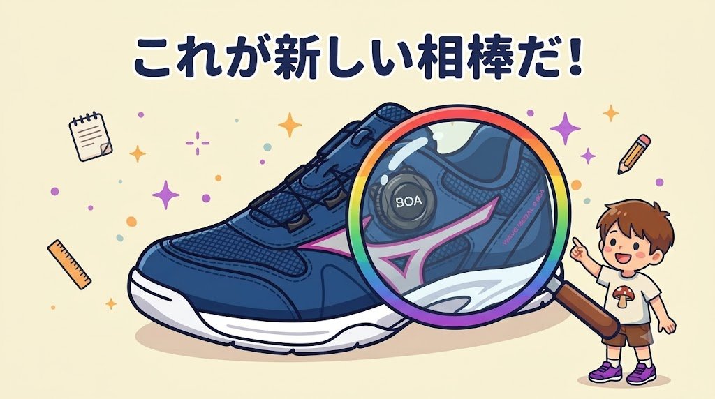 ウエーブメダル8 BOAを虫眼鏡で観察するたくぼー