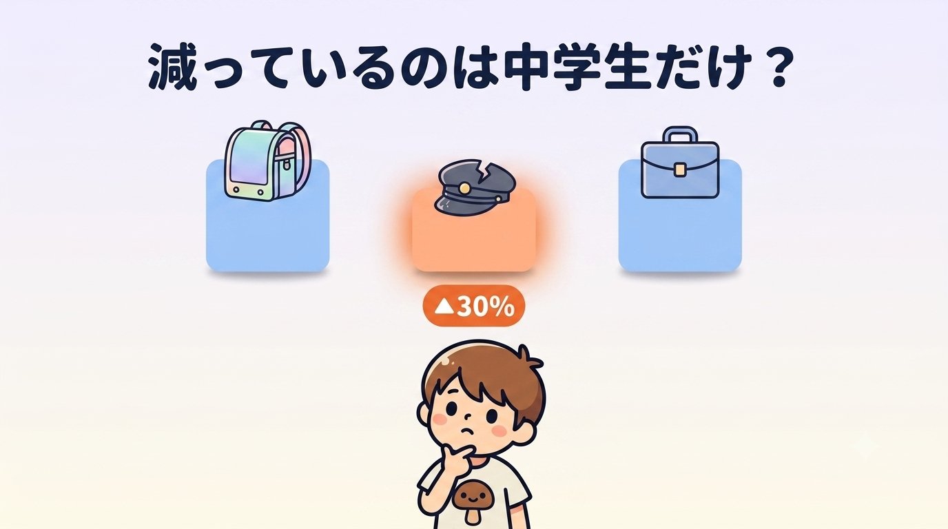 減っているのは中学生だけ？小学生・中学生・一般のうち中学生だけが3割減
